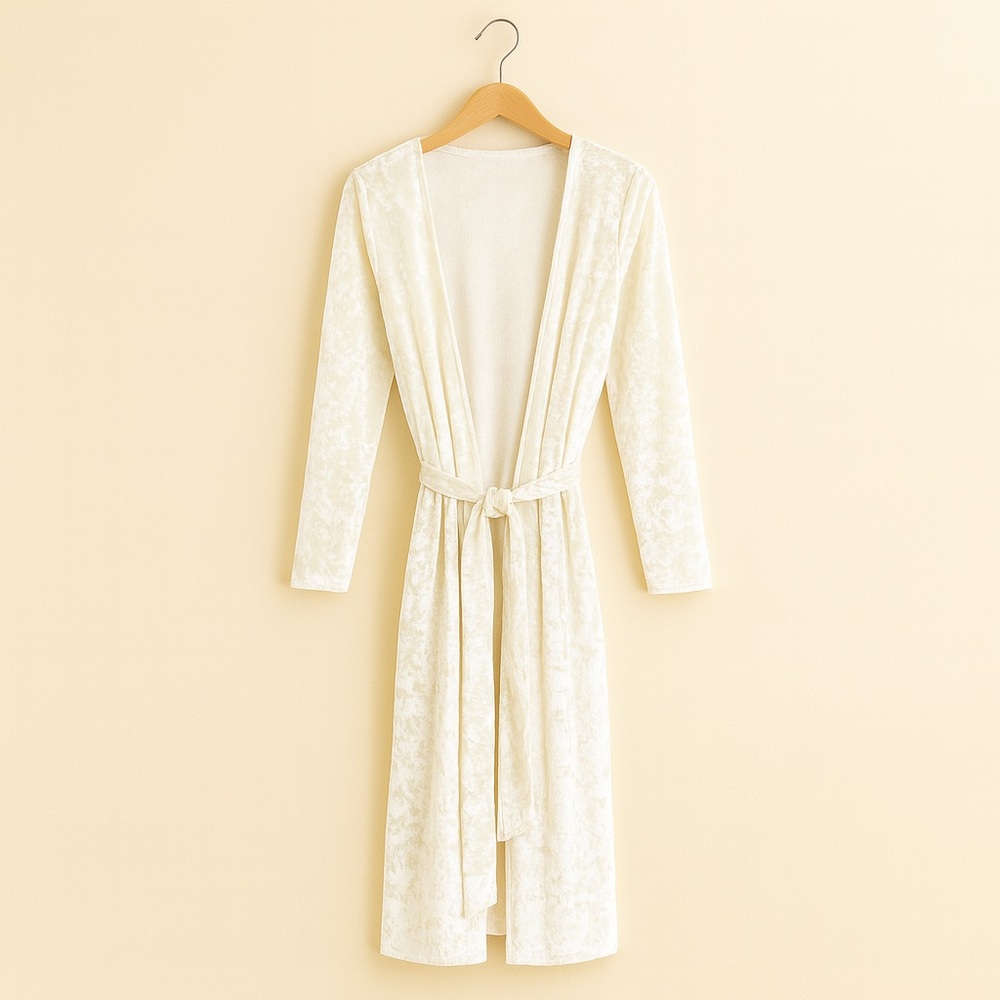 Jess Lea White Crushed Velvet Tie-Front Duster Cardigan | Size Large | NWT